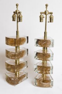 Pair Of Massive Amber Swirl Glass Lamps