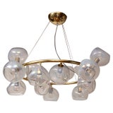 Italian Modernist Iridescent Clear Blown Glass Chandelier, 2 Available