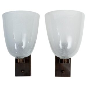 Smaller Pair of Murano Blown Pulegoso Oval Shaped Wall Lights, Contemporary