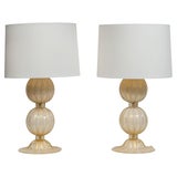 Pair of Murano Blown White Gold Reeded 'Balonton' Lamps
