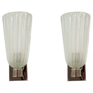 Pair of Tall Murano Blown Silver Opaque Nickel Wall Lights, Contemporary