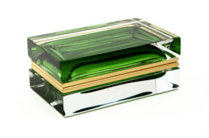 Low Murano Green Sommerso Glass Rectangular Box, Contemporary