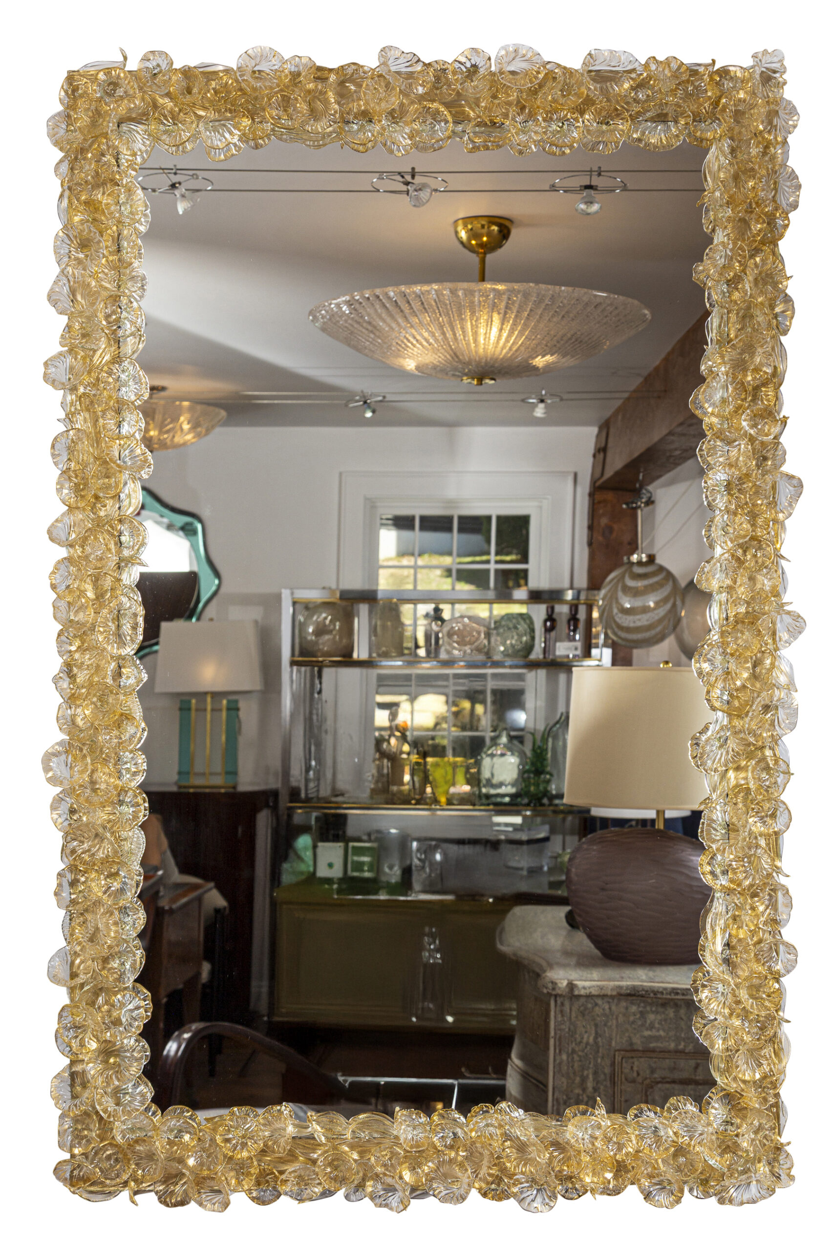 Artisan Murano Gold Blown Floral Mirror, Contemporary
