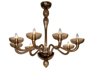 Murano Blown Eight Arm Tobacco Swirl Chandelier, Contemporary