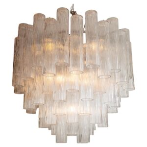 Large Modernist Murano Four Tier Crystal Clear Chandelier, Contemporary