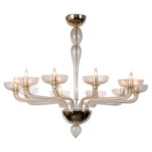 Large Custom Gold Blown Murano Ten Arm Swirl Chandelier, Contemporary