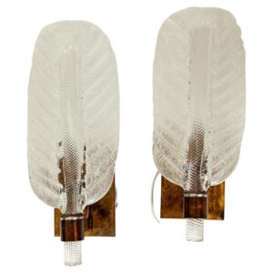 Pair of Smaller Murano Blown Leaf Wall Lights, UL Certified