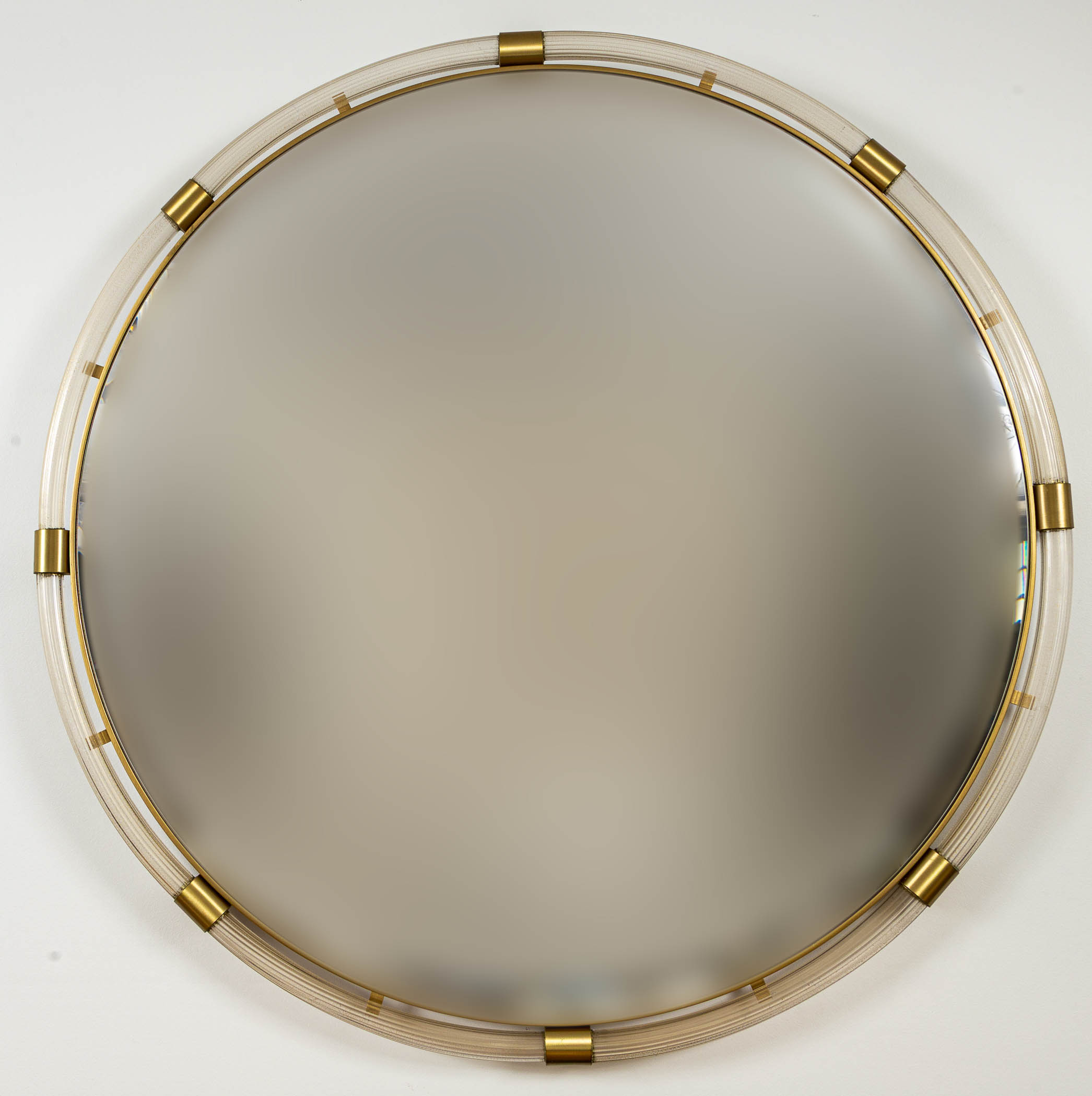 Very Large Artisan Murano Blown Gold Round Torchere Mirror, Contemporary