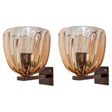 Pair of Modernist Murano Blown Blush Glass Wall Lights, Contemporary, UL Certified