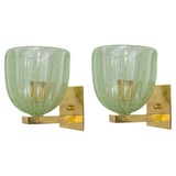 Pair of Modernist Murano Blown Lime Glass Wall Lights, Contemporary, UL Certified