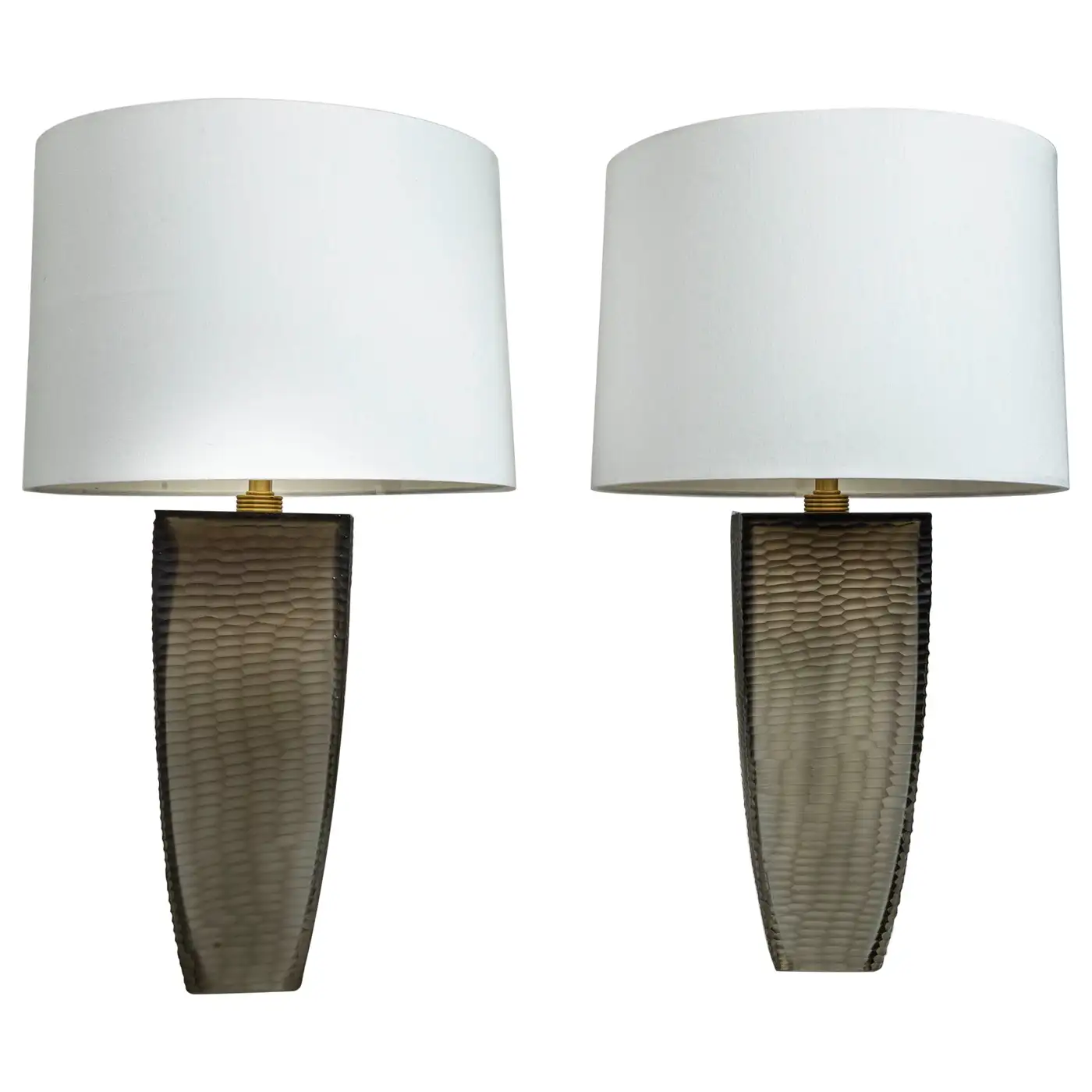 Pair Of Murano Grey Battuta Table Lamps, Contemporary