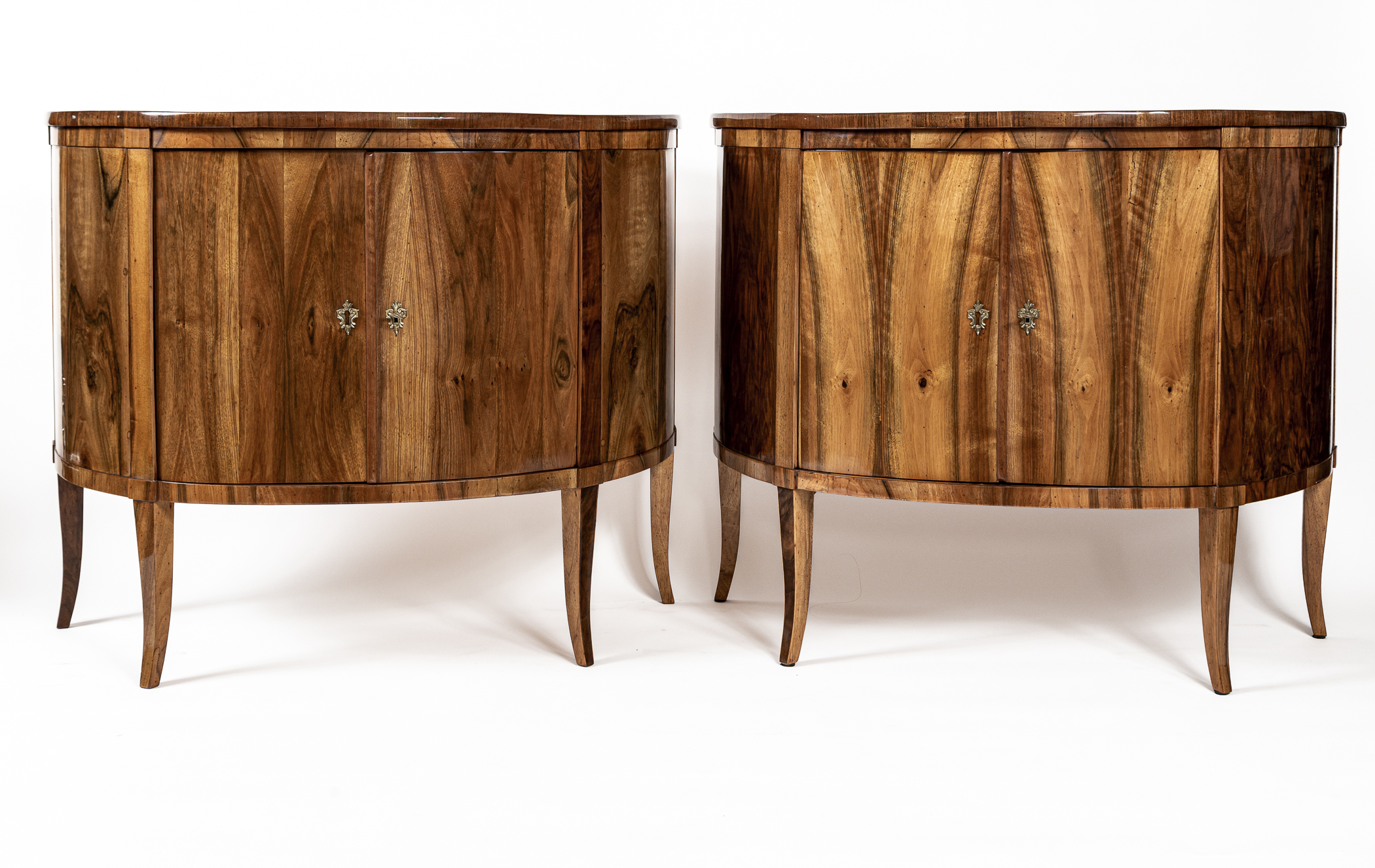 Pair Of 19th Century Italian Demilune Cabinets/Consoles In Walnut