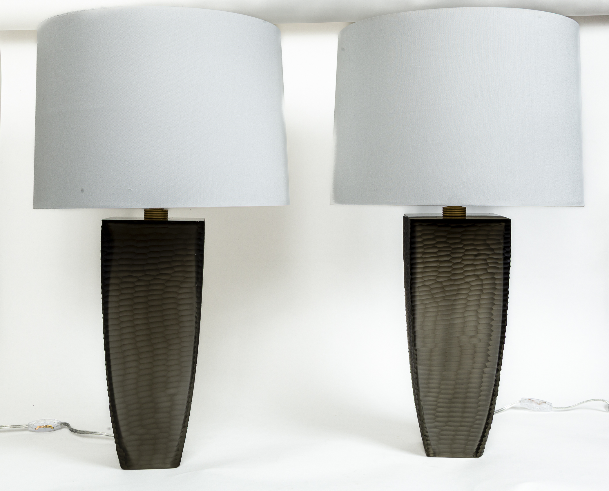 Pair Of Murano Grey Battuta Table Lamps, Contemporary