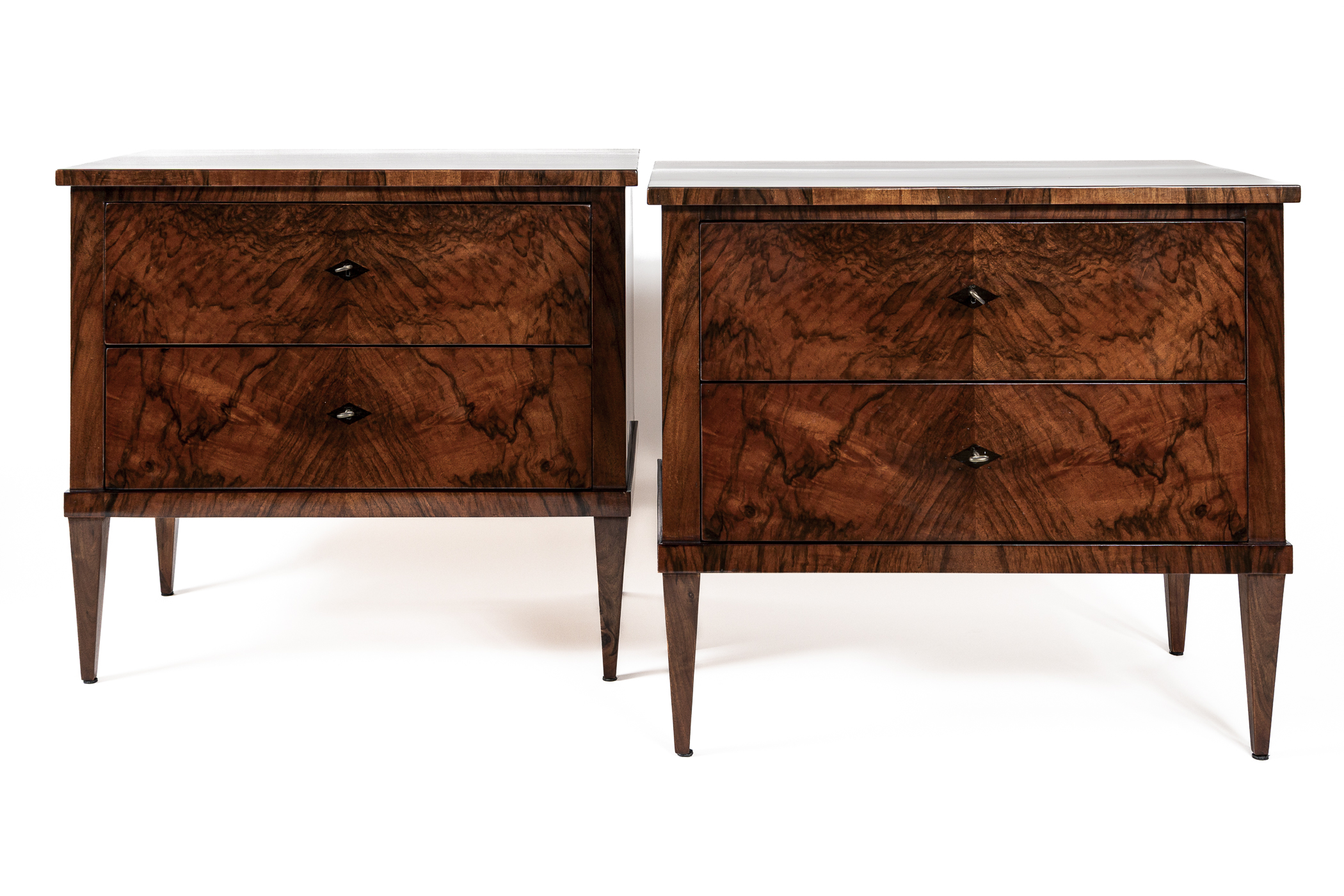 Pair Of Smaller Biedermeier Style Chests In Burl Walnut