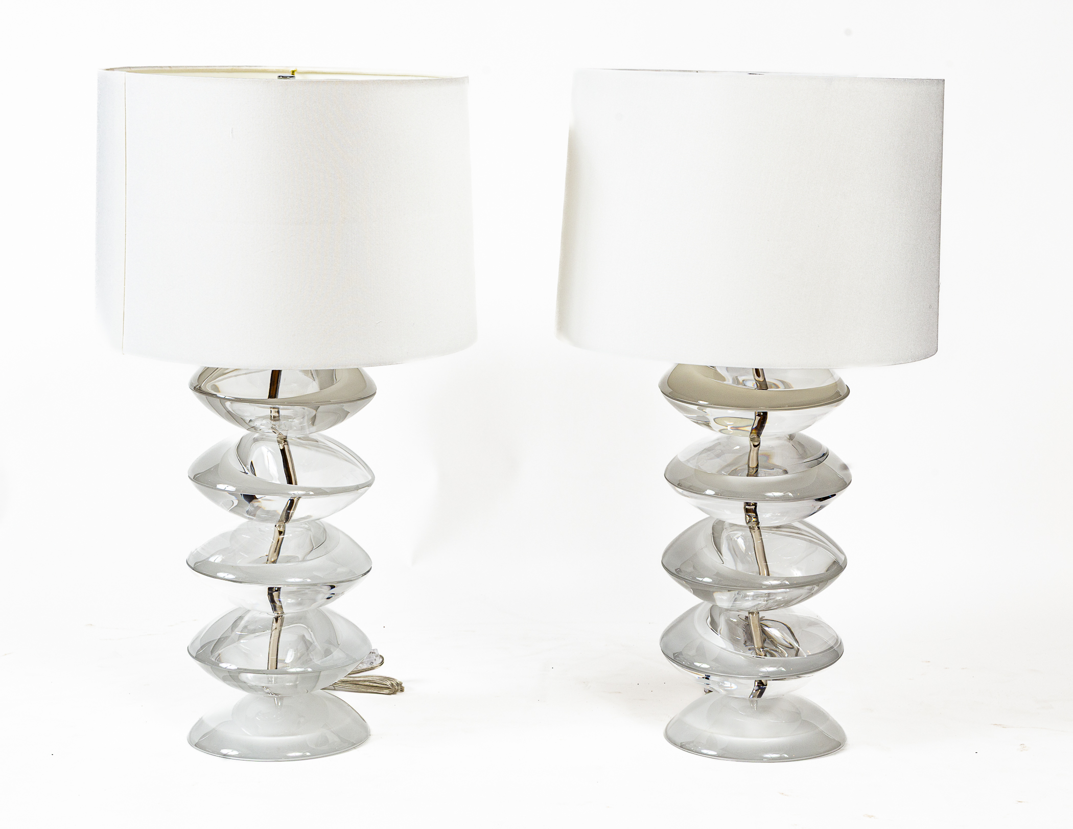 Pair Of Vintage Italian Murano Stacked Disk Table Lamps By Cenedese