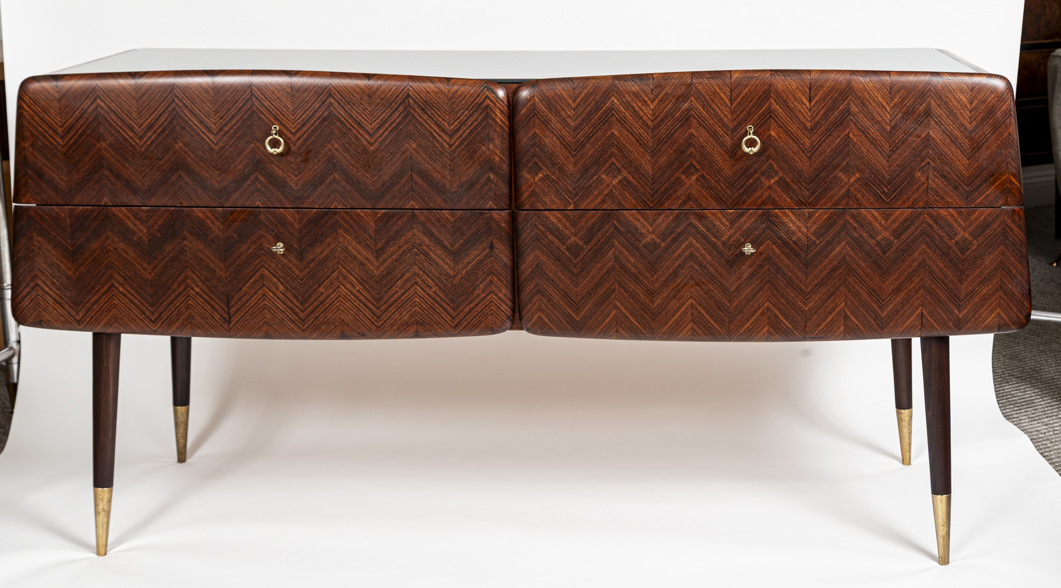 Mid Century Italian Angular Sideboard/ Dresser In Chevron Veneer