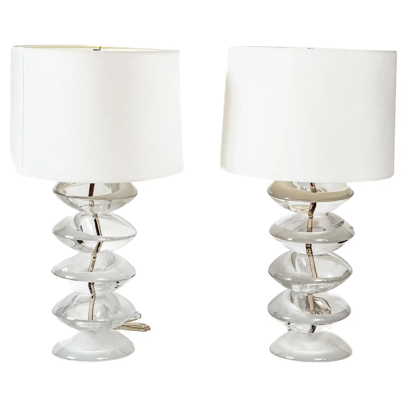 Pair Of Vintage Italian Murano Stacked Disk Table Lamps By Cenedese