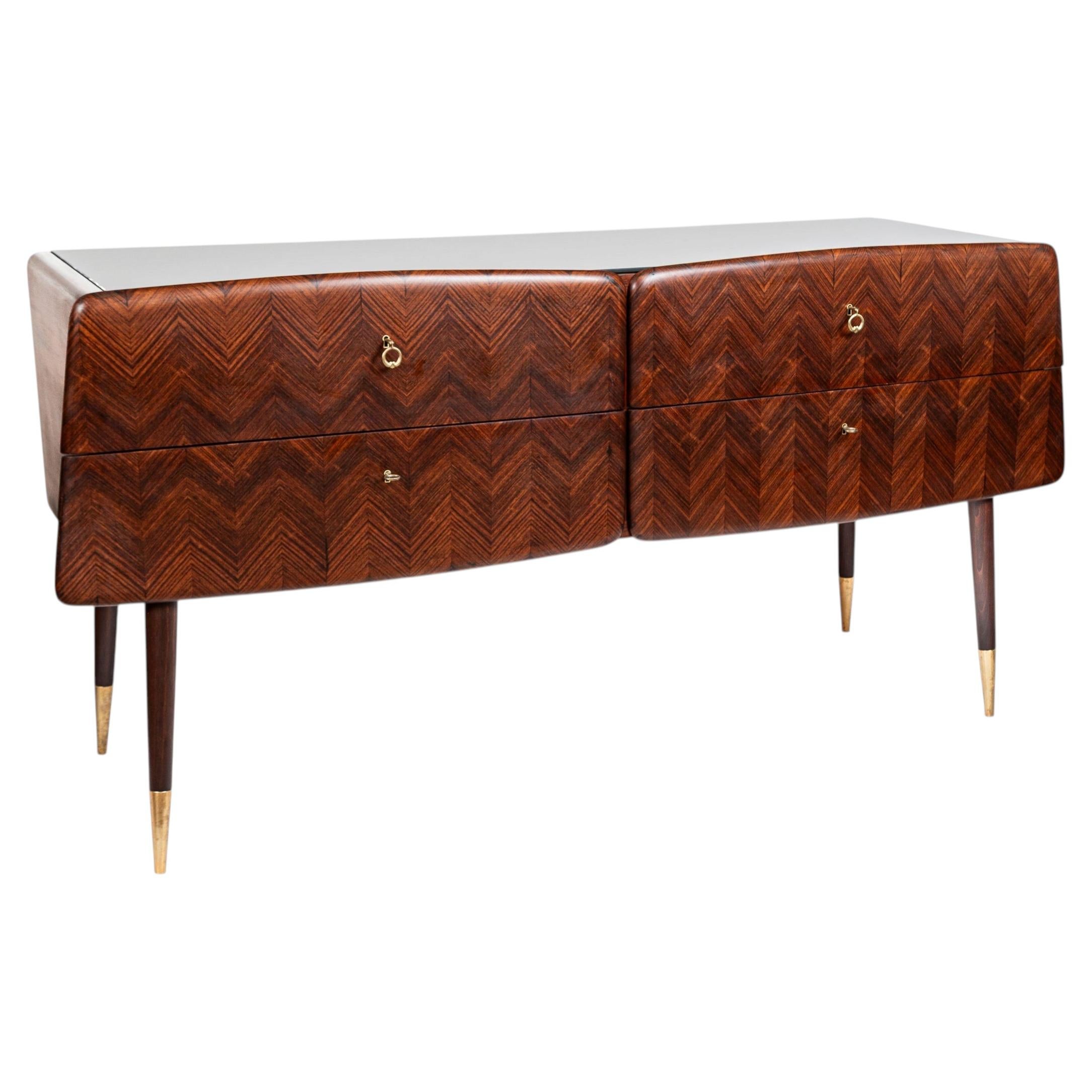 Mid Century Italian Angular Sideboard/ Dresser In Chevron Veneer