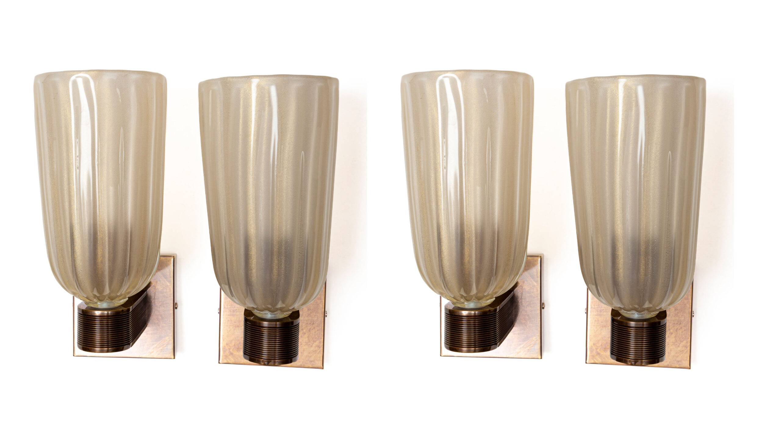 Pair of Murano Blown Gold Round Bronze Wall Lights, Contemporary, UL Certified