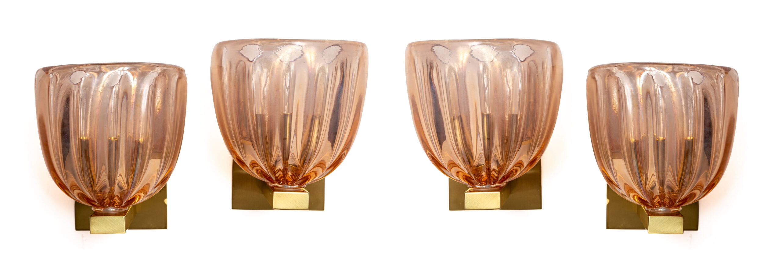 Pair of Modernist Murano Blown Iridescent Blush Glass Wall Lights, Contemporary
