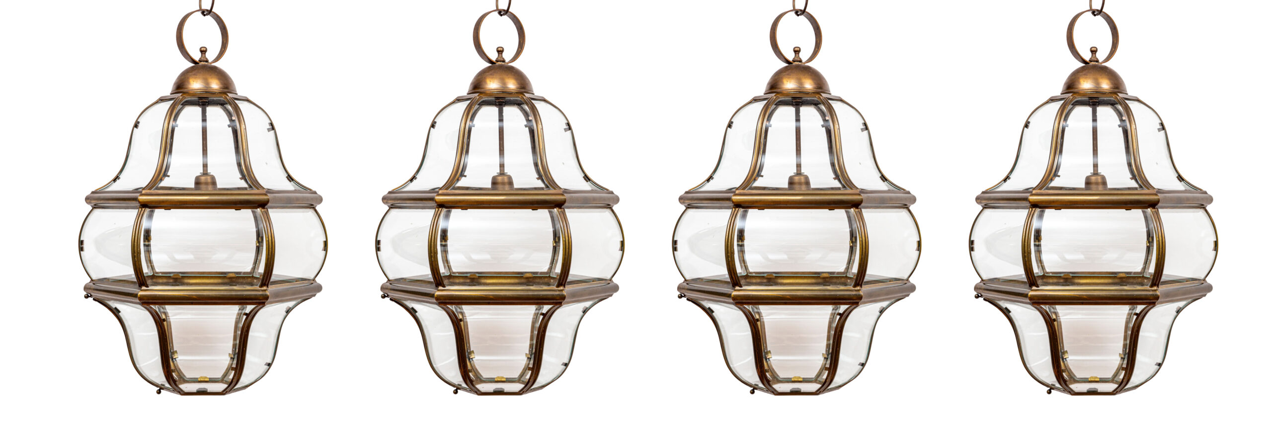 Set of XX Century Italian Venetian Style Brass Lanterns, UL Certified
