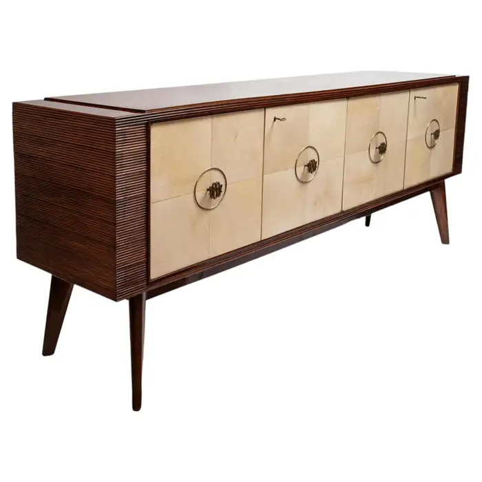 Italian Mid-Century Modern Sideboard With Parchment Doors