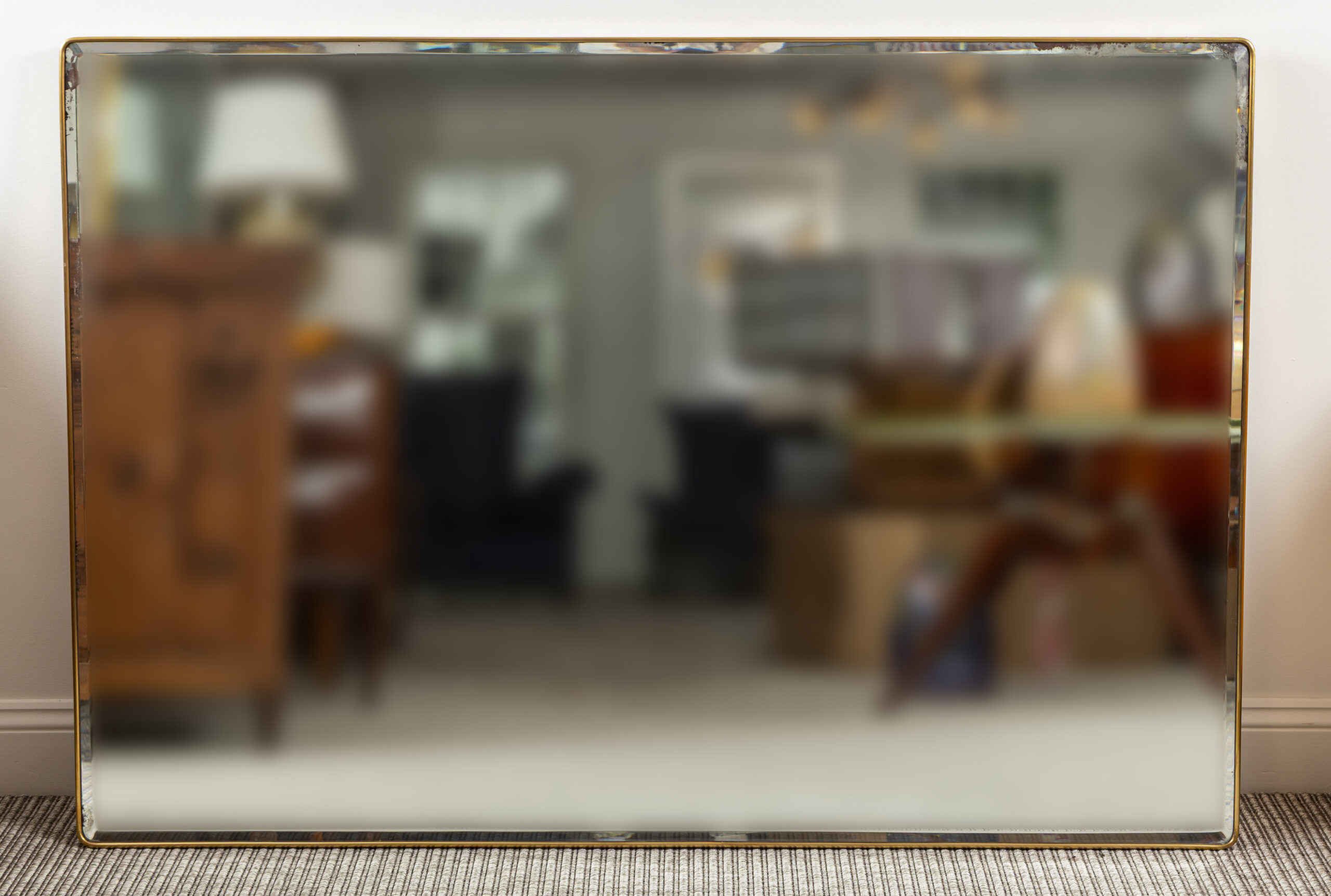 Monumental Sized Italian XX Century Modernist Brass Mirror